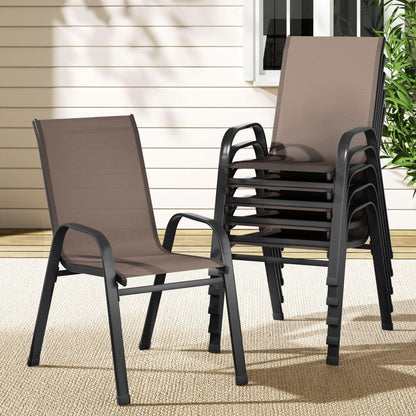 Savannah | Stackable Black White Grey Brown Metal Outdoor Dining Chairs | Set Of 6 | Brown