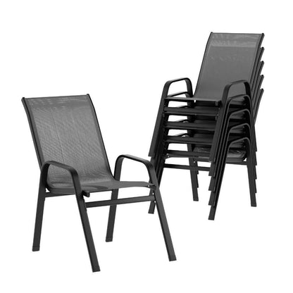 Savannah | Stackable Black White Grey Brown Metal Outdoor Dining Chairs | Set Of 6 | Grey
