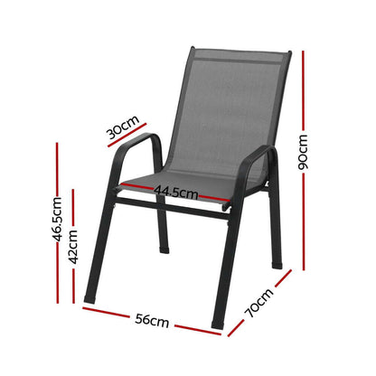 Savannah | Stackable Black White Grey Brown Metal Outdoor Dining Chairs | Set Of 6 | Grey