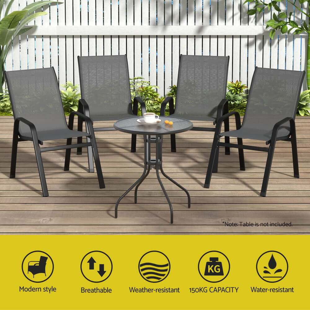 Savannah | Stackable Black White Grey Brown Metal Outdoor Dining Chairs | Set Of 6 | Grey