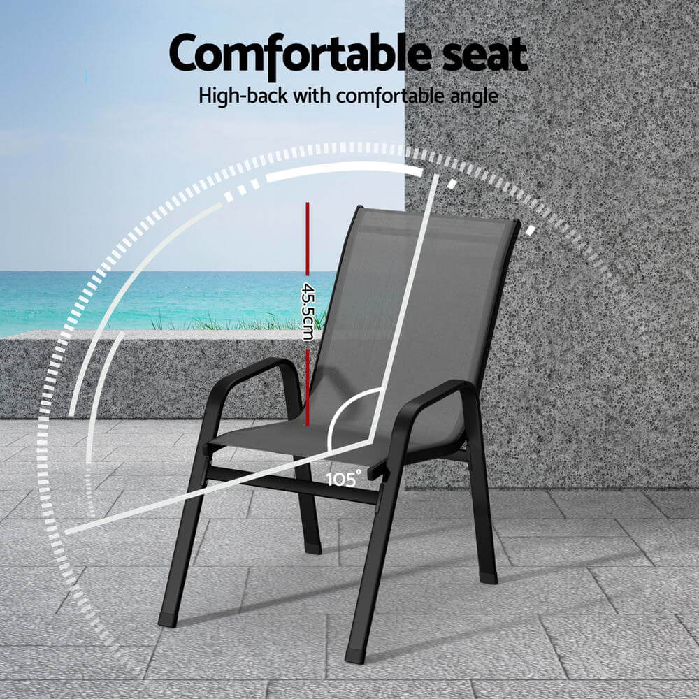 Savannah | Stackable Black White Grey Brown Metal Outdoor Dining Chairs | Set Of 6 | Grey