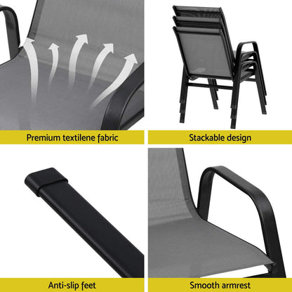 Savannah | Stackable Black White Grey Brown Metal Outdoor Dining Chairs | Set Of 6 | Grey