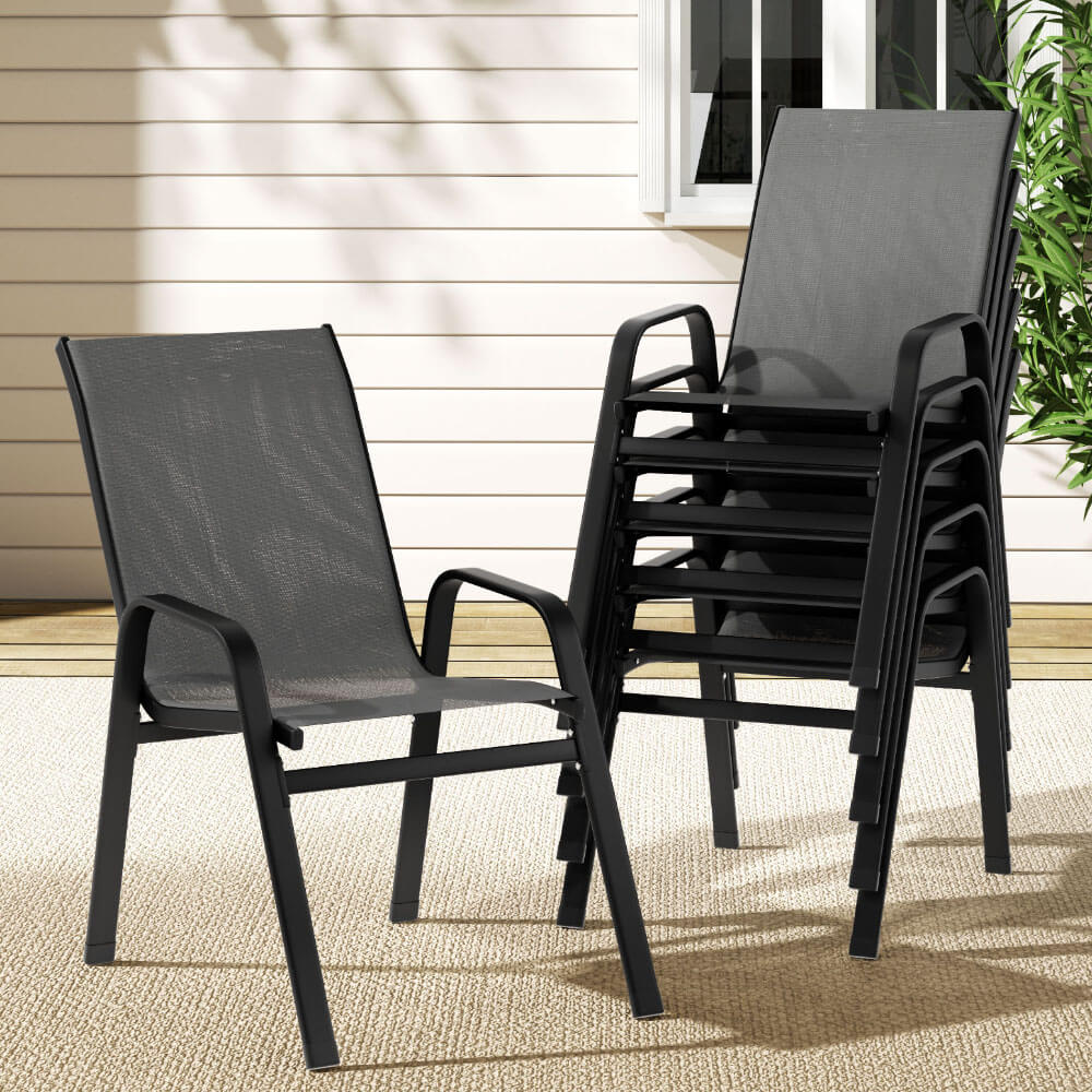 Savannah | Stackable Black White Grey Brown Metal Outdoor Dining Chairs | Set Of 6 | Grey