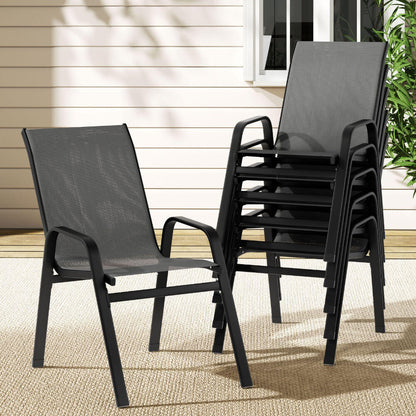 Savannah | Stackable Black White Grey Brown Metal Outdoor Dining Chairs | Set Of 6 | Grey