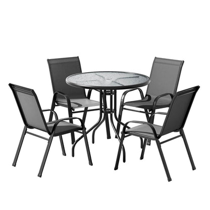 Savannah | Stackable 4 Seater Black Grey Metal Round Outdoor Dining Table Set | Grey