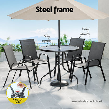 Savannah | Stackable 4 Seater Black Grey Metal Round Outdoor Dining Table Set | Grey