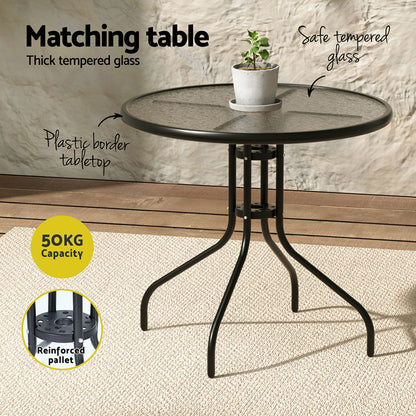 Savannah | Stackable 4 Seater Black Grey Metal Round Outdoor Dining Table Set | Grey
