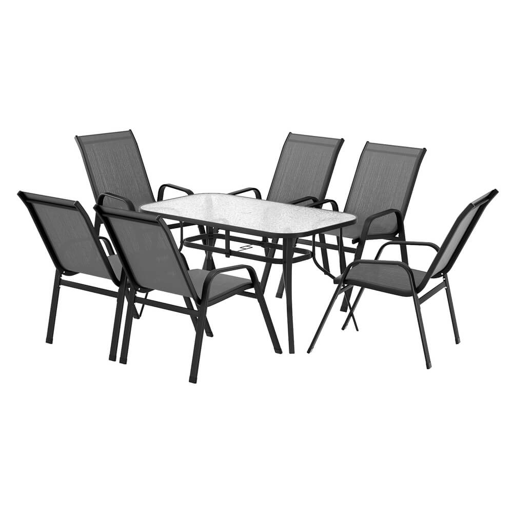 Savannah | Stackable Black Grey Metal Outdoor Dining Table Set | Grey