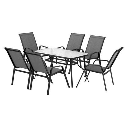 Savannah | Stackable Black Grey Metal Outdoor Dining Table Set | Grey