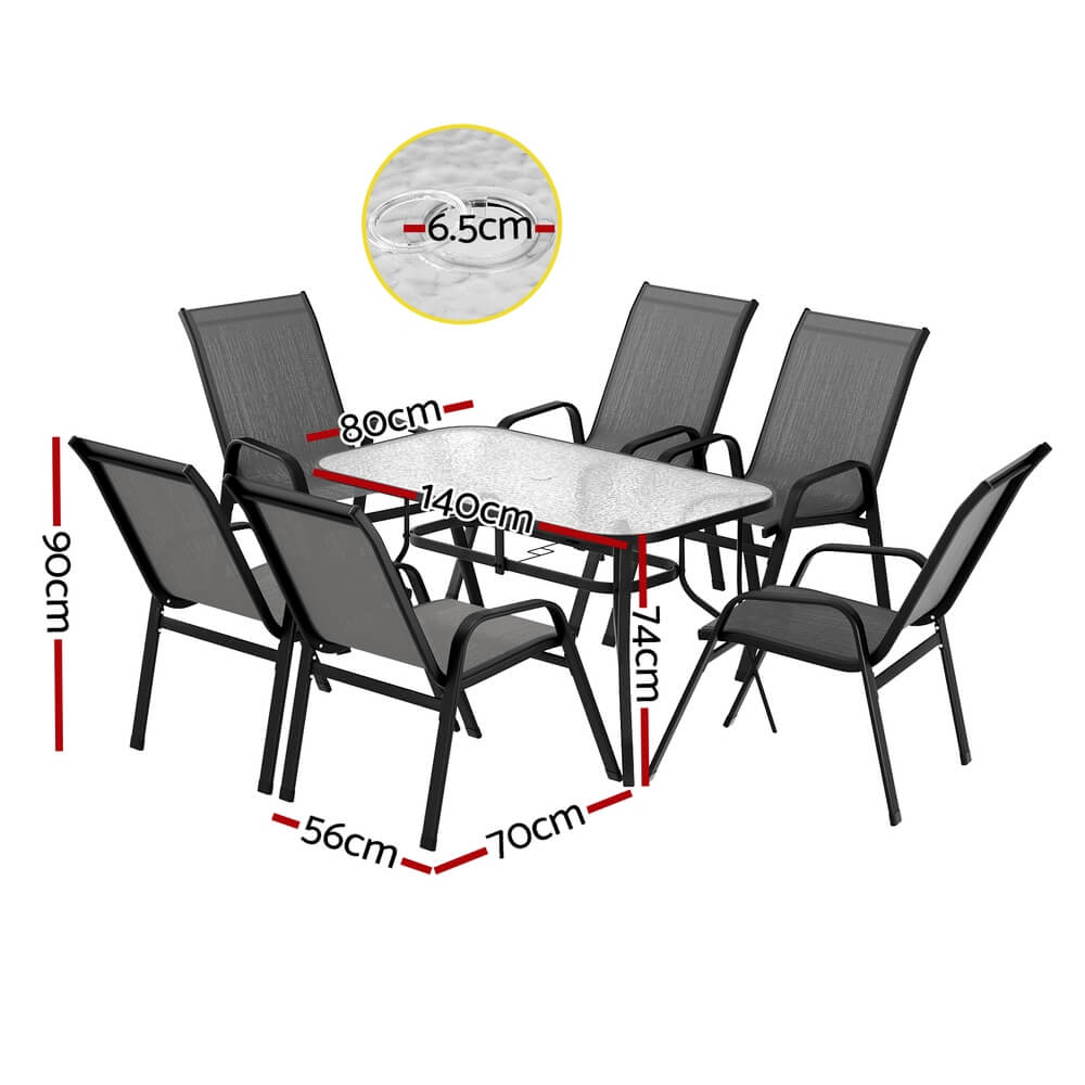 Savannah | Stackable Black Grey Metal Outdoor Dining Table Set | Grey