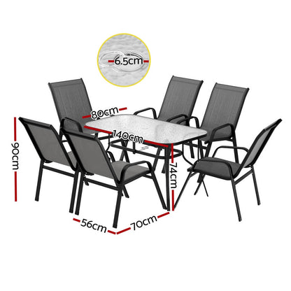 Savannah | Stackable Black Grey Metal Outdoor Dining Table Set | Grey