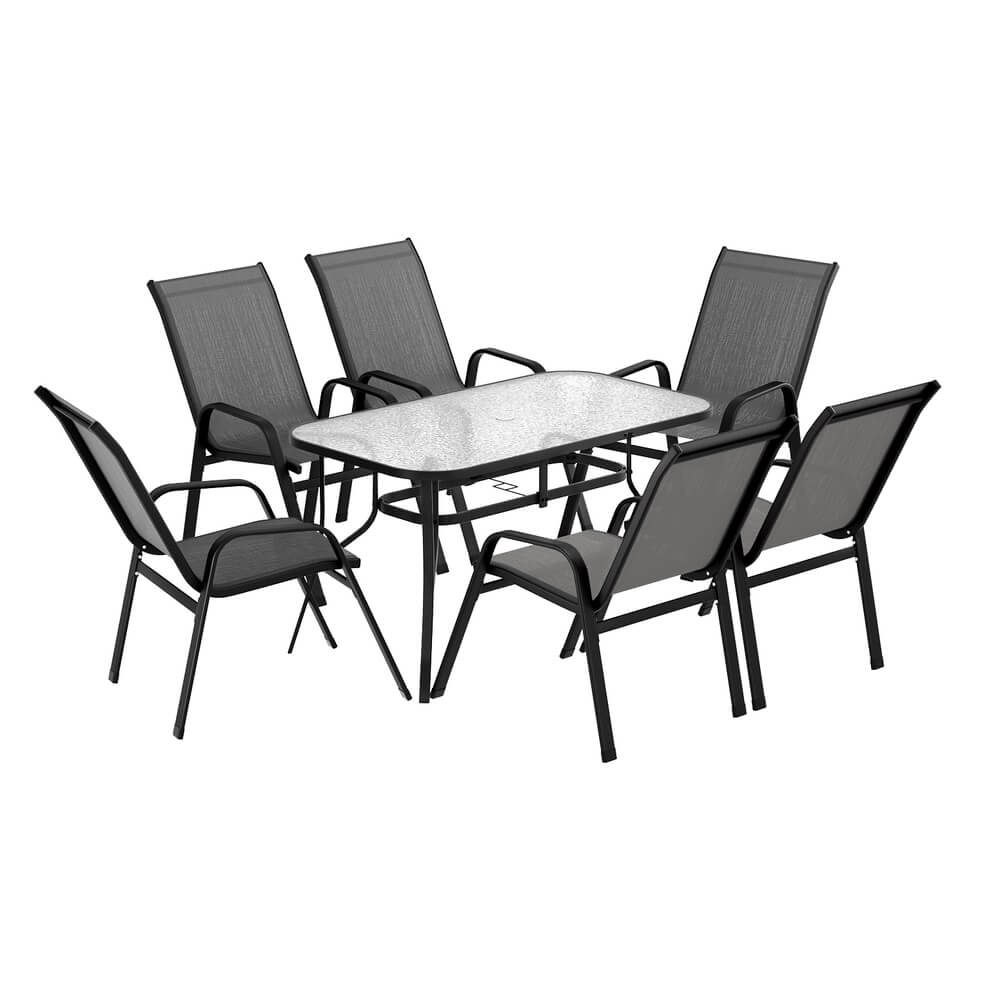 Savannah | Stackable Black Grey Metal Outdoor Dining Table Set | Grey