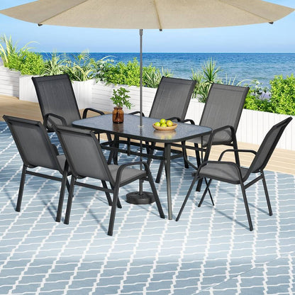 Savannah | Stackable Black Grey Metal Outdoor Dining Table Set | Grey