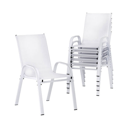 Savannah | Stackable Black White Grey Brown Metal Outdoor Dining Chairs | Set Of 6 | White