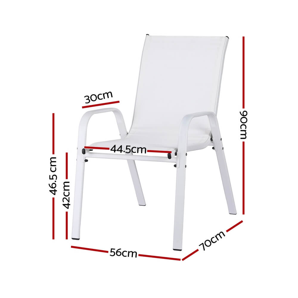 Savannah | Stackable Black White Grey Brown Metal Outdoor Dining Chairs | Set Of 6 | White