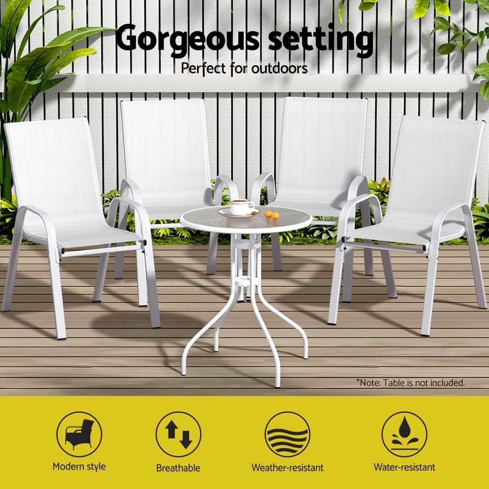 Savannah | Stackable Black White Grey Brown Metal Outdoor Dining Chairs | Set Of 6 | White