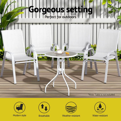 Savannah | Stackable Black White Grey Brown Metal Outdoor Dining Chairs | Set Of 6 | White