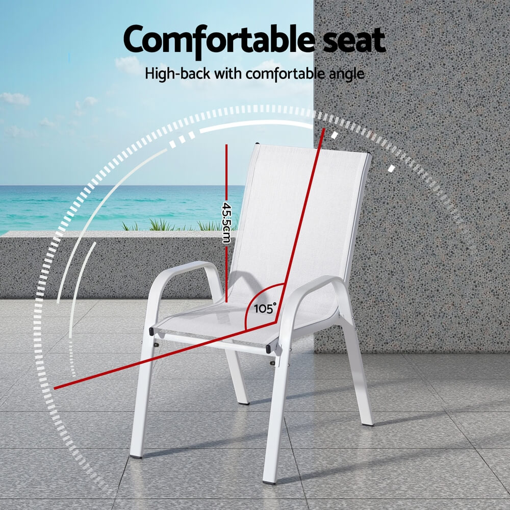 Savannah | Stackable Black White Grey Brown Metal Outdoor Dining Chairs | Set Of 6 | White