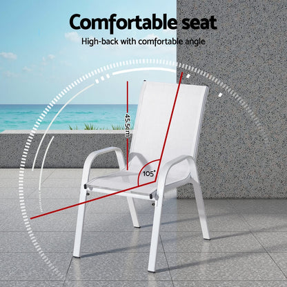 Savannah | Stackable Black White Grey Brown Metal Outdoor Dining Chairs | Set Of 6 | White