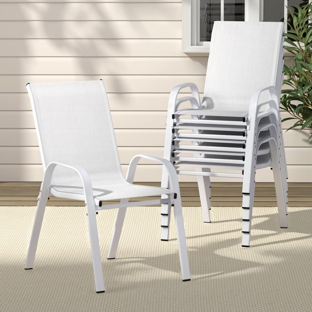 Savannah | Stackable Black White Grey Brown Metal Outdoor Dining Chairs | Set Of 6 | White