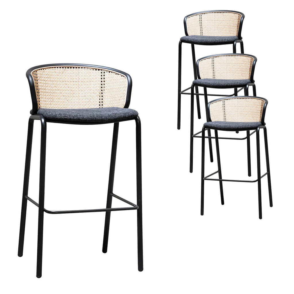 Seabreeze | Modern Metal Coastal Rattan Bar Stools | Set Of 4