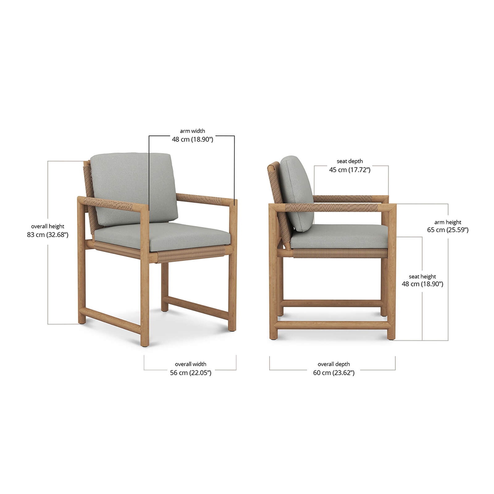 Seacrest | Natural Teak Timber Outdoor Dining Chair With Arms