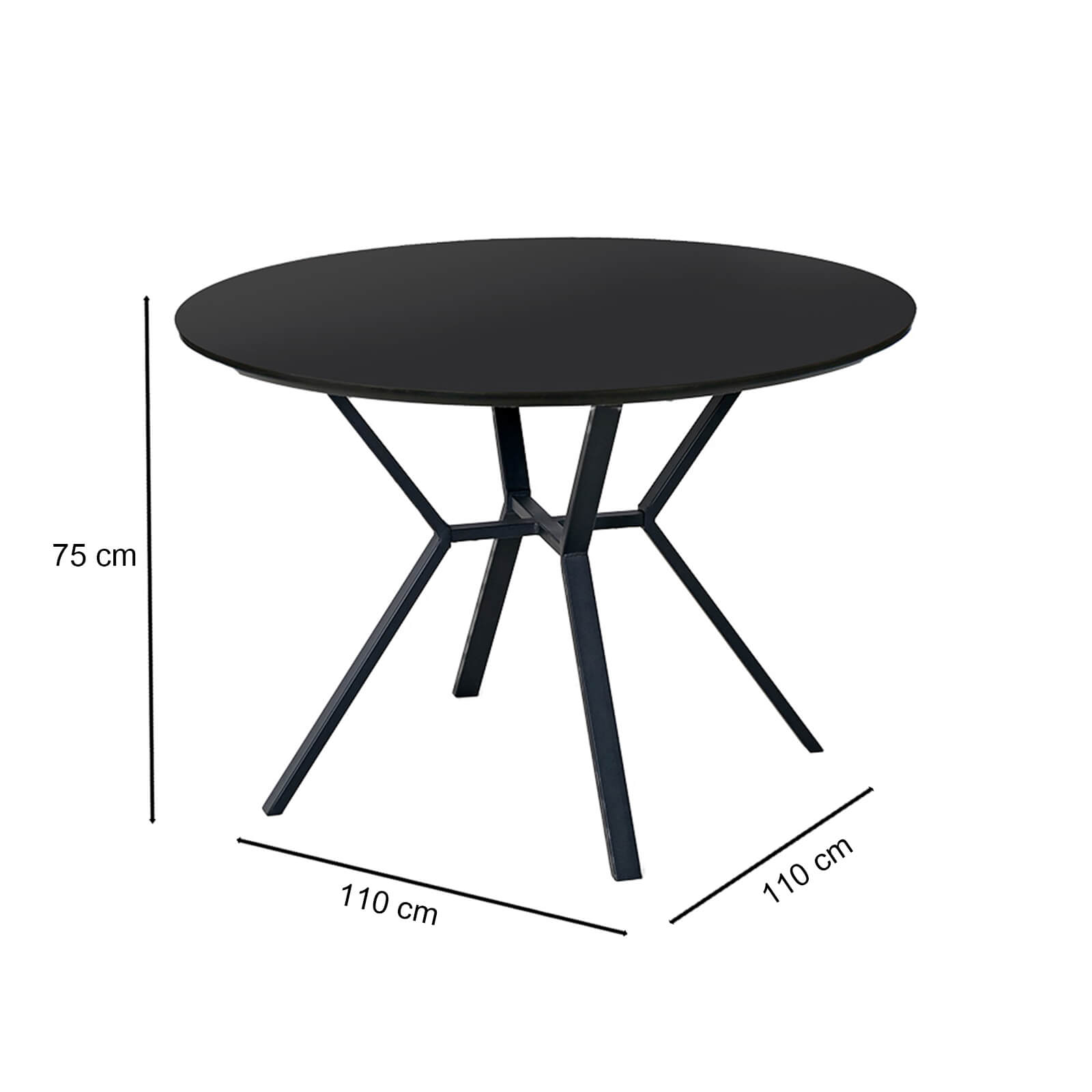 Segal | Metal Black 1.1m Wooden Round Dining Table | Black