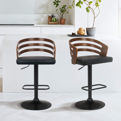 Modern Adjustable Black Walnut PU Leather Walnut Wooden Bar Stool | Brown