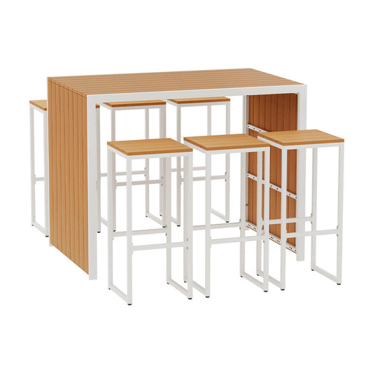 Seville | Coastal Natural Country Coastal White Brown Wooden Bar Stool Table Set | Brown