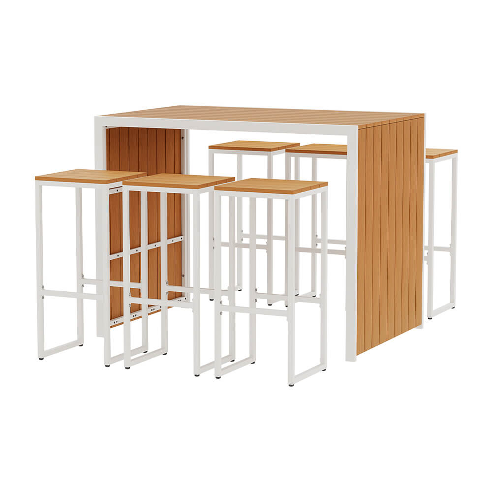 Seville | Coastal Natural Country Coastal White Brown Wooden Bar Stool Table Set | Brown