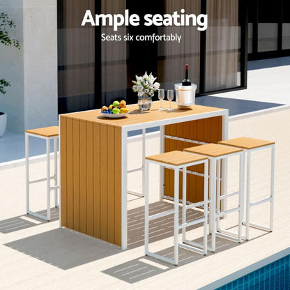 Seville | Coastal Natural Country Coastal White Brown Wooden Bar Stool Table Set | Brown