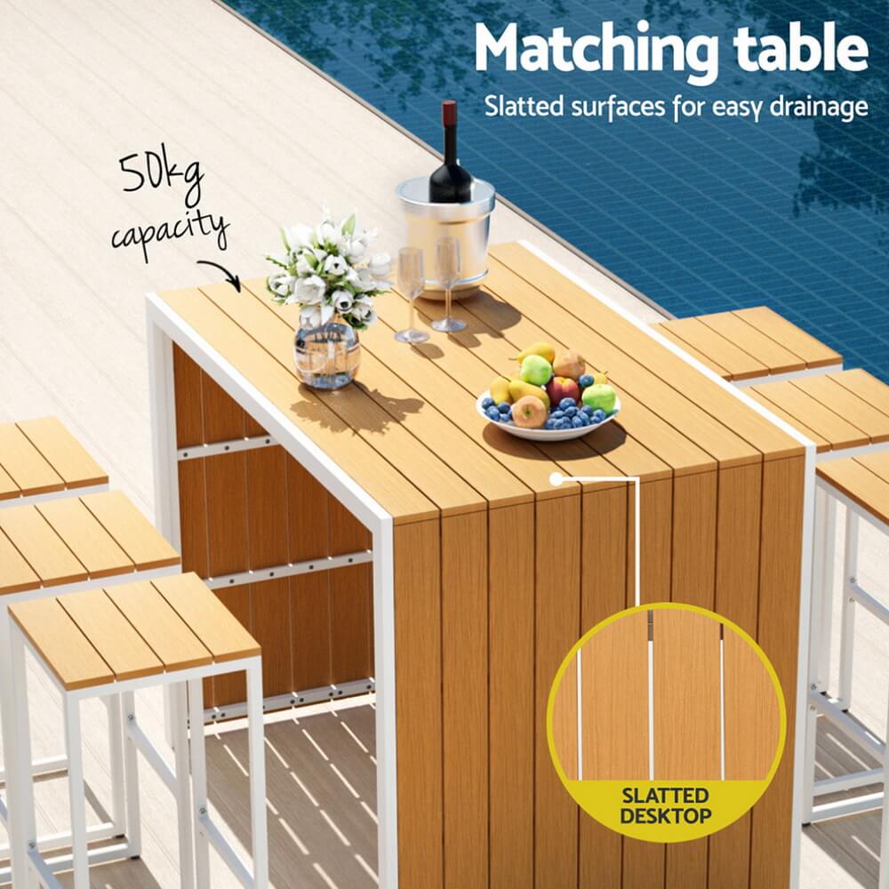 Seville | Coastal Natural Country Coastal White Brown Wooden Bar Stool Table Set | Brown