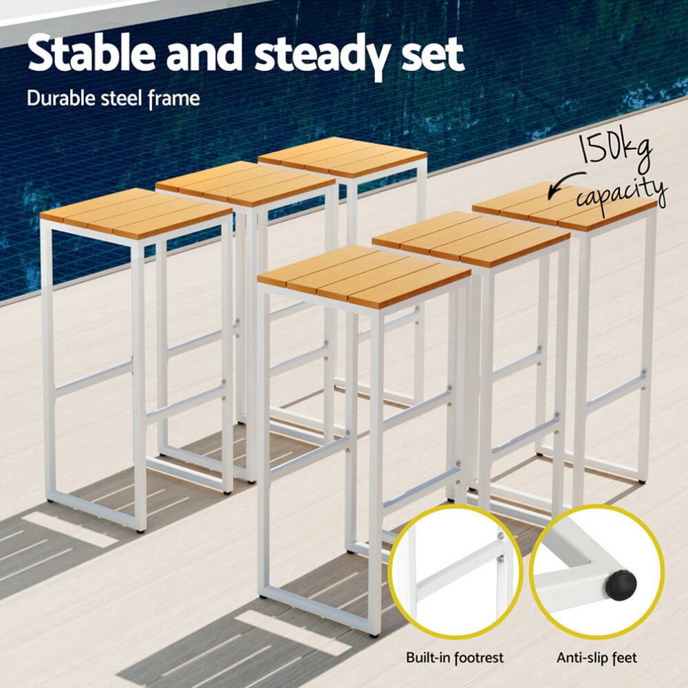 Seville | Coastal Natural Country Coastal White Brown Wooden Bar Stool Table Set | Brown
