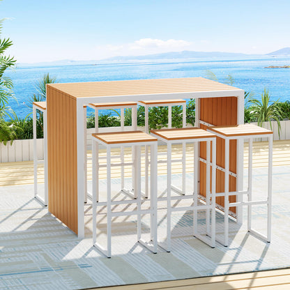 Seville | Coastal Natural Country Coastal White Brown Wooden Bar Stool Table Set | Brown