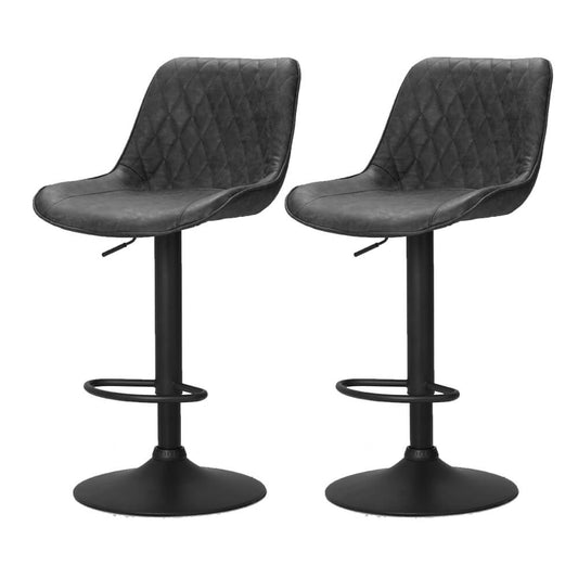 Sheraton | Modern Brown Black PU Leather Bar Stools | Set Of 2 | Black