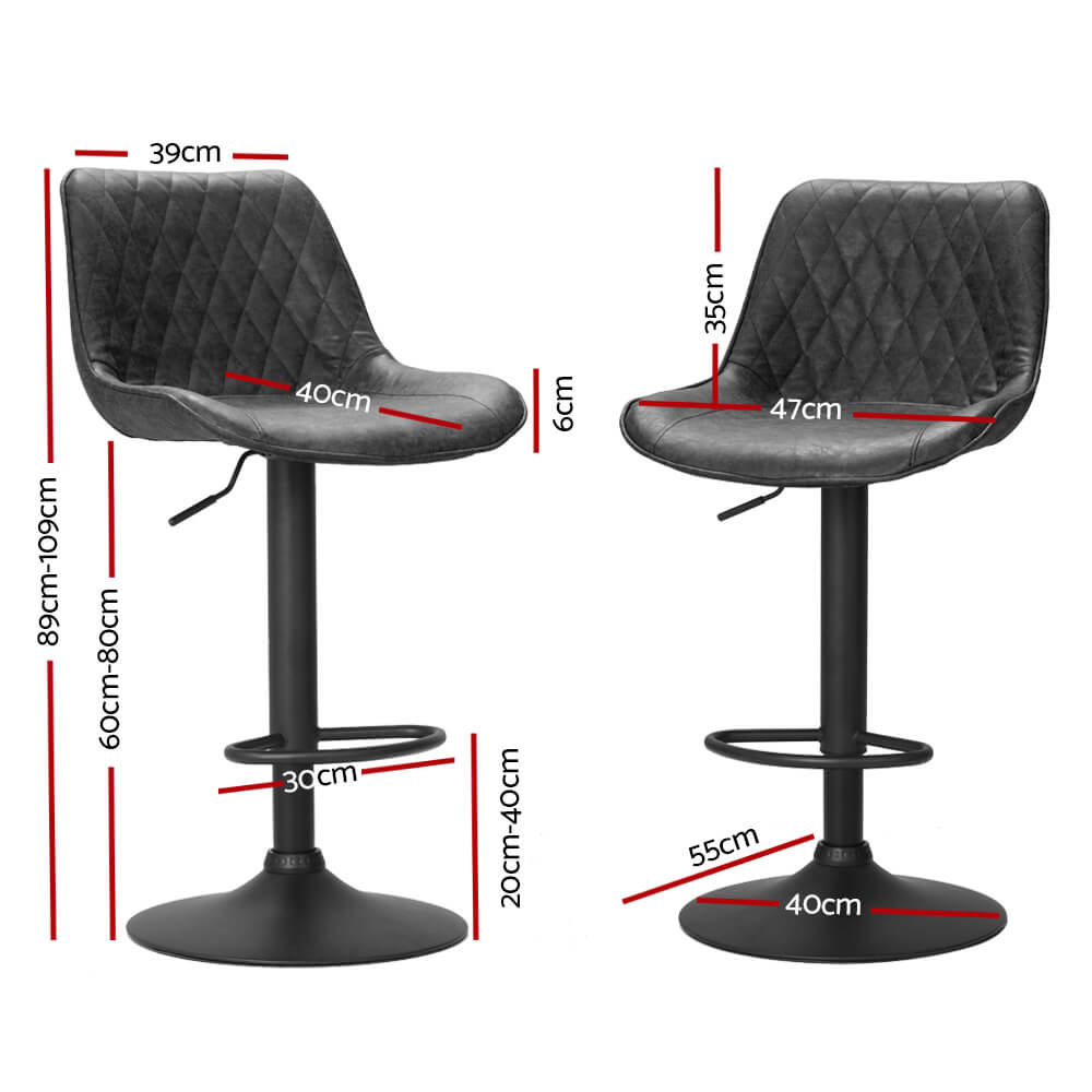 Sheraton | Modern Brown Black PU Leather Bar Stools | Set Of 2 | Black