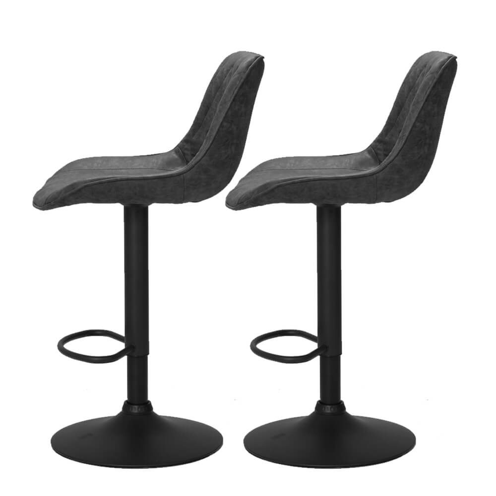 Sheraton | Modern Brown Black PU Leather Bar Stools | Set Of 2 | Black