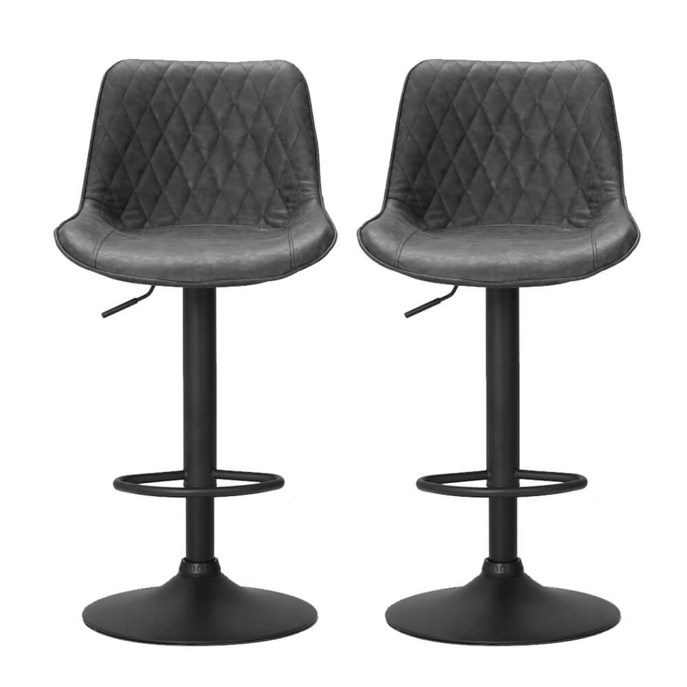 Sheraton | Modern Brown Black PU Leather Bar Stools | Set Of 2 | Black