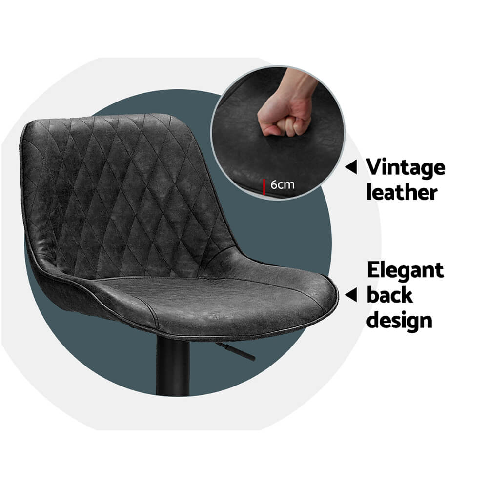 Sheraton | Modern Brown Black PU Leather Bar Stools | Set Of 2 | Black