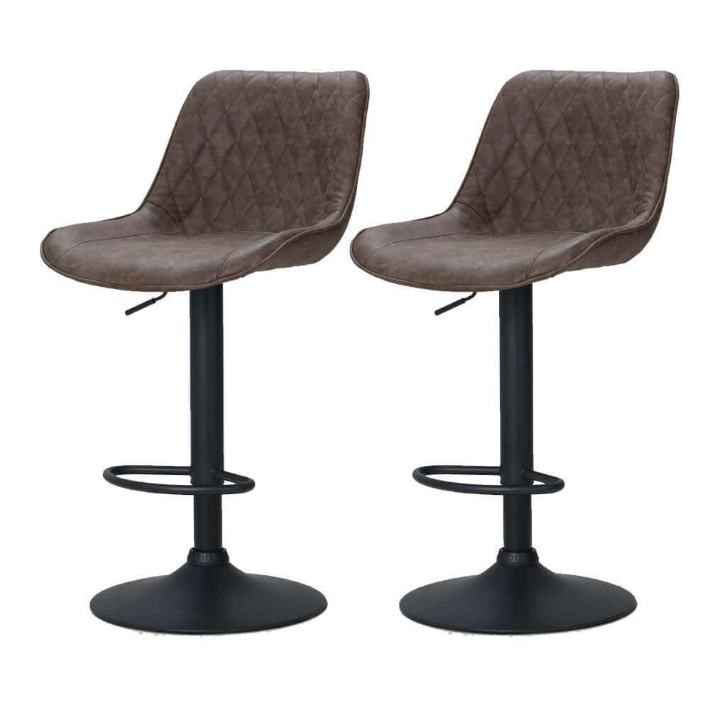 Sheraton | Modern Brown Black PU Leather Bar Stools | Set Of 2 | Brown