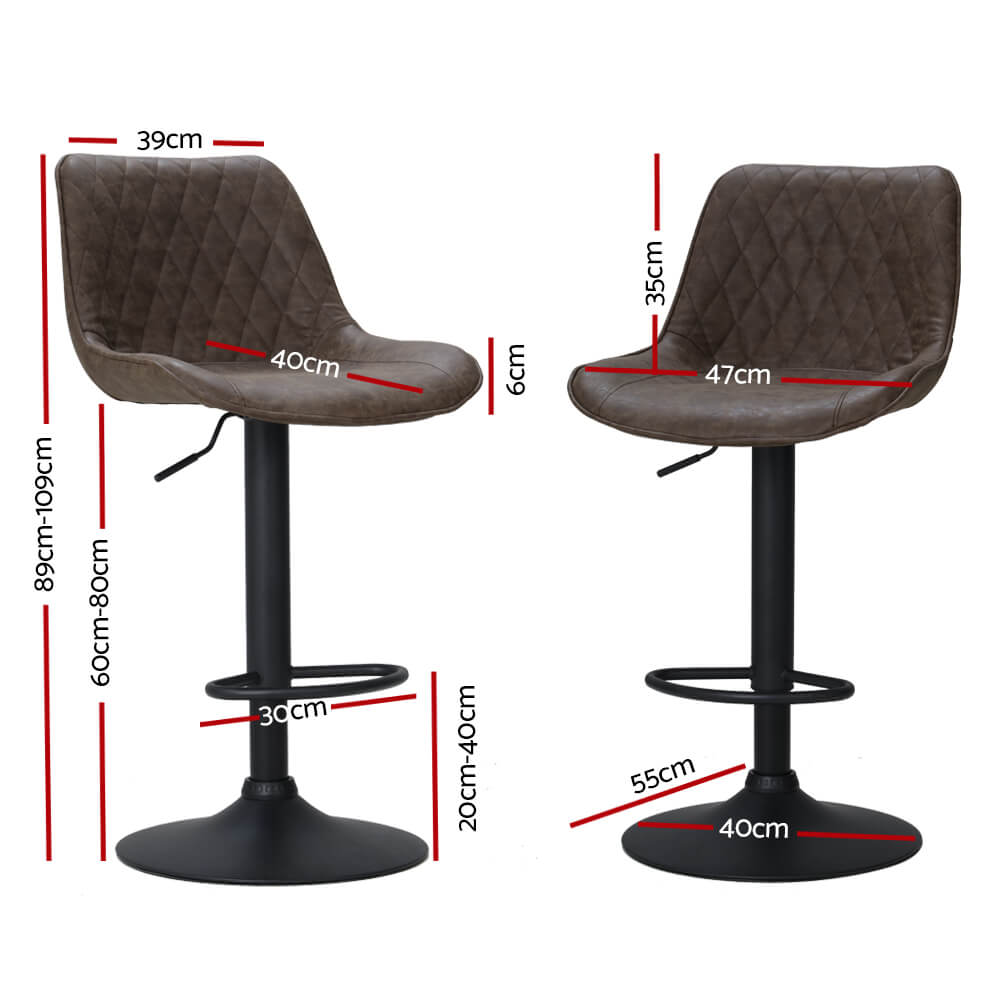 Sheraton | Modern Brown Black PU Leather Bar Stools | Set Of 2 | Brown