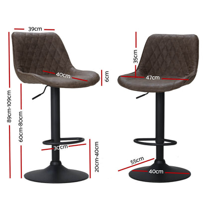 Sheraton | Modern Brown Black PU Leather Bar Stools | Set Of 2 | Brown