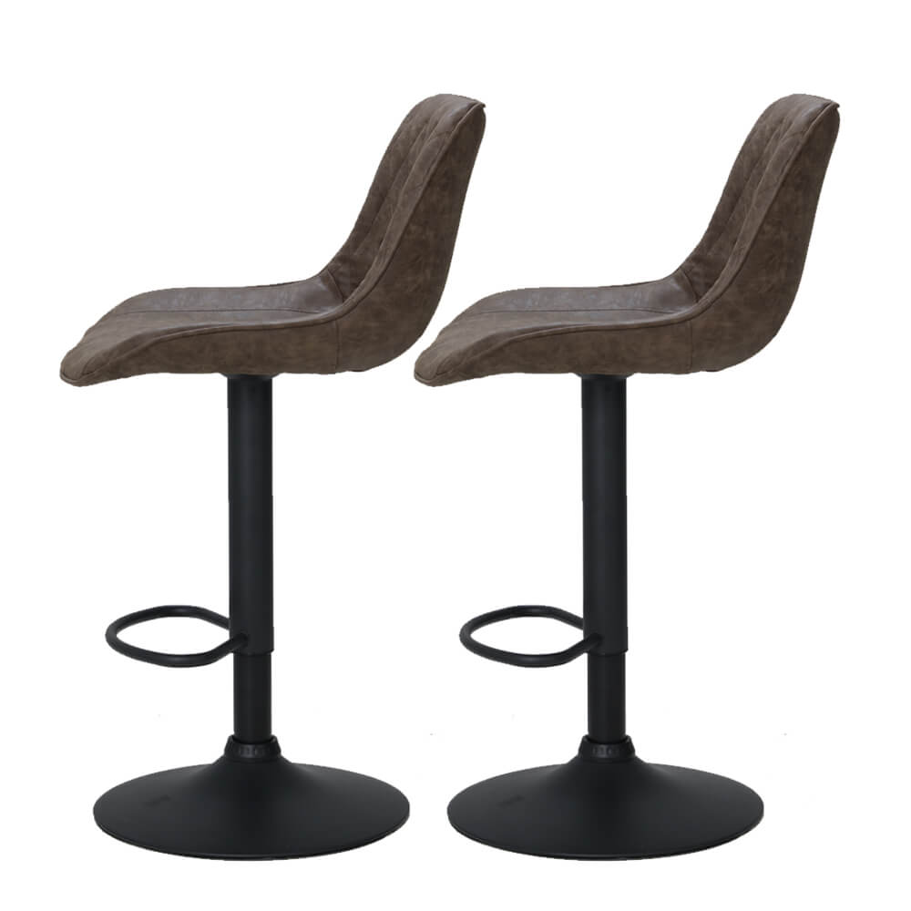 Sheraton | Modern Brown Black PU Leather Bar Stools | Set Of 2 | Brown