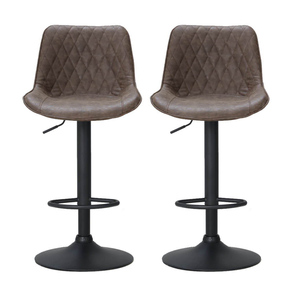 Sheraton | Modern Brown Black PU Leather Bar Stools | Set Of 2 | Brown