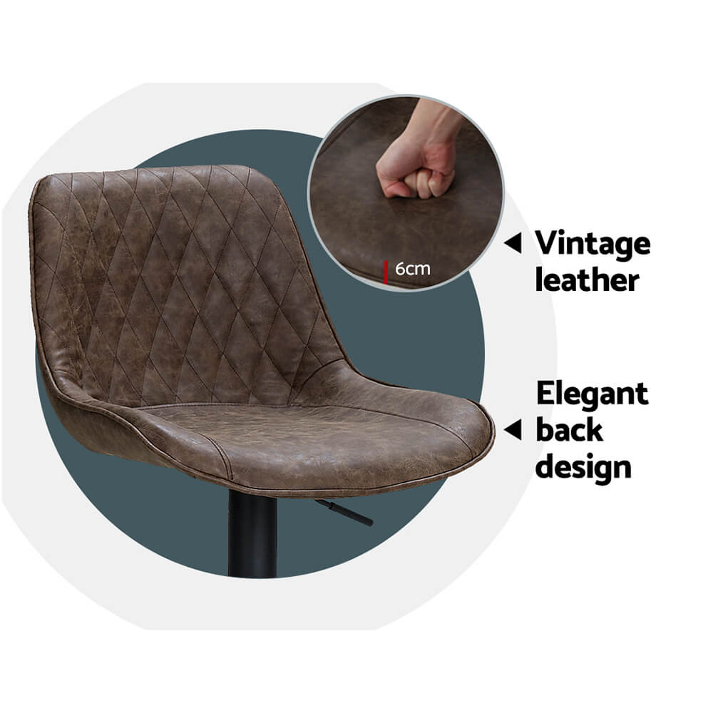Sheraton | Modern Brown Black PU Leather Bar Stools | Set Of 2 | Brown