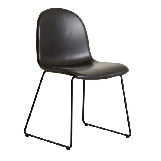 Smith | Contemporary Fabric PU Leather Sleigh Dining Chair | Vintage Black