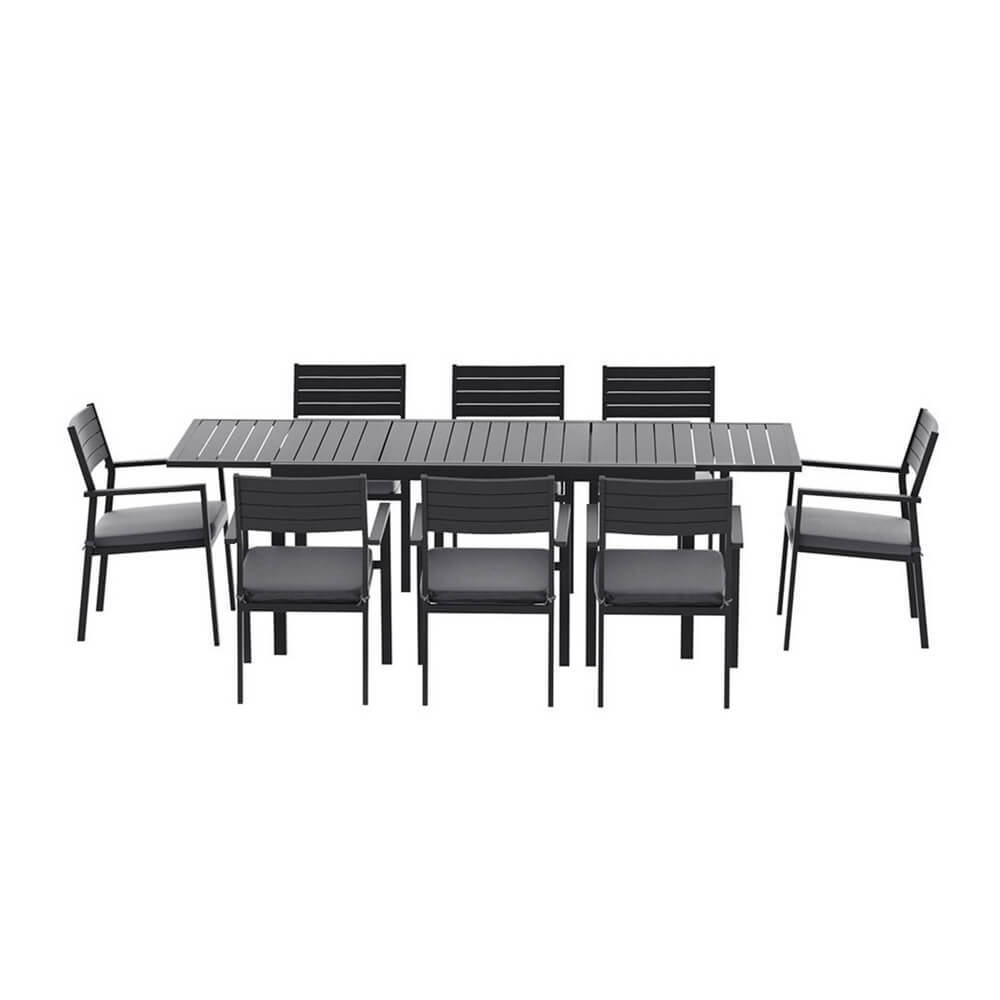 Somers | Coastal Black White Aluminium Extendable 9 Seater Outdoor Door Table Set | Black