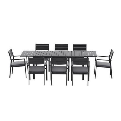 Somers | Coastal Black White Aluminium Extendable 9 Seater Outdoor Door Table Set | Black