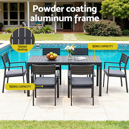 Somers | Coastal Black White Aluminium Extendable 9 Seater Outdoor Door Table Set | Black