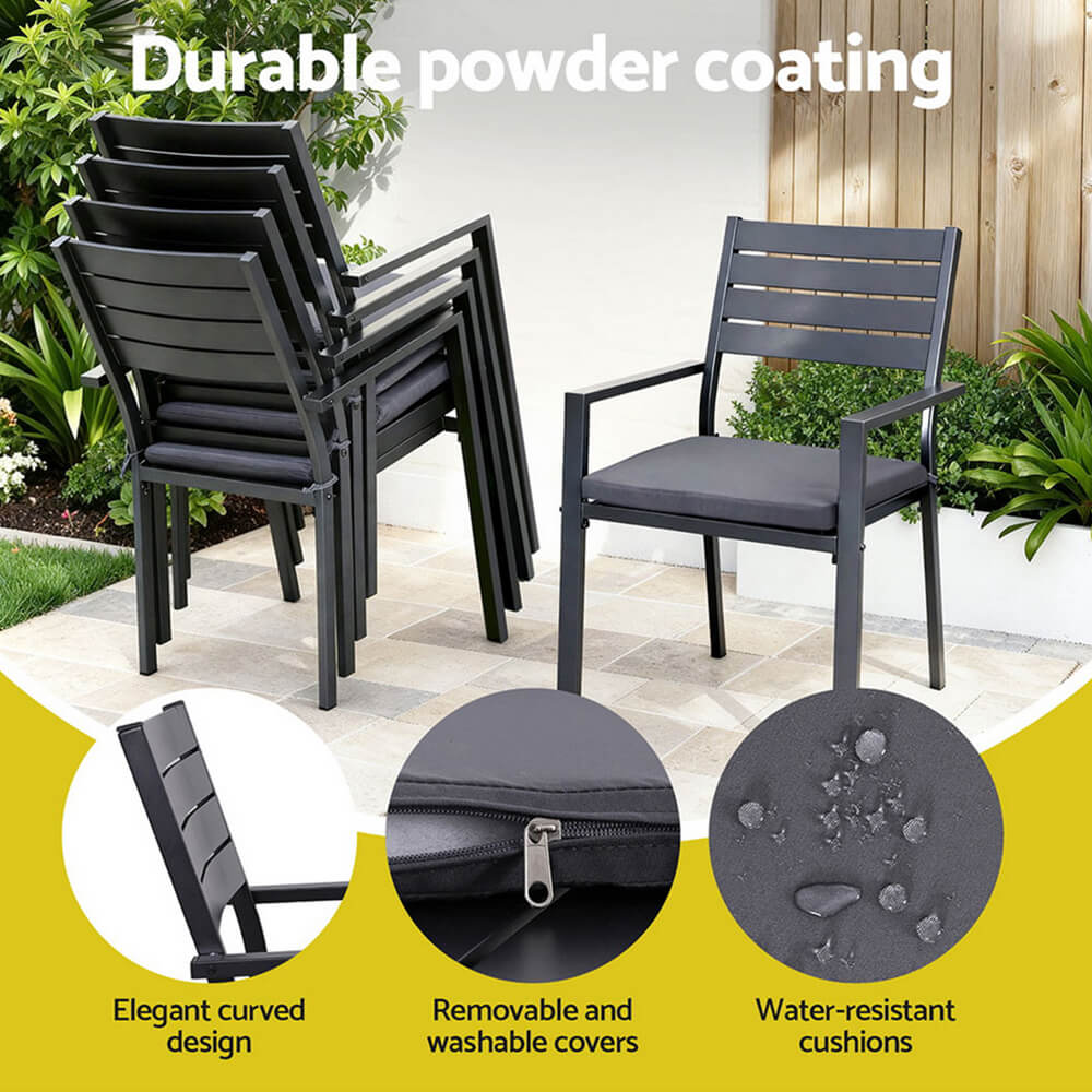 Somers | Coastal Black White Aluminium Extendable 9 Seater Outdoor Door Table Set | Black